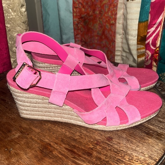NWT Cole Hann Bubblegum Pink Suede Raffia Wedges in Size 8 and 6 - Picture 3 of 4